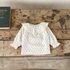 Top de encaje floral con cuello estilo coreano para otoño para niñas + pantalones de peto de mezclilla de algodón suave traje de dos piezas moda