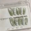 Ling Luo Original Uva Verde Verde Brillante Acetato Ojo de Gato Blanqueador Elegante Arte de Uñas Hecho a Mano Uñas Portátiles Disponibles para Mayorista