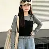 Elegante Diseño Coreano para Niñas Top Falso de Dos Piezas Primavera y Otoño 2026 Nuevo Conjunto Casual de Dos Piezas con Jeans