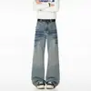 Jeans Anchos de Pierna con Textura de Remaches Estilo Chica Picante Americana para Mujer 2026 Nuevos Pantalones de Tiro Alto Sueltos Adelgazantes de Largo Hasta el Suelo