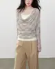 Elegante Sencillo Cuello Oscilante Otoño Diseño de Cintura Viaje Temperamento Manga Larga Falso Dos Piezas Mujer