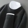 Suéter 100% Lã Pura Masculino Gola Alta Meio Espessa Cor Sólida Pulôver Casual de Negócios Malha Solta Camisa Base Top
