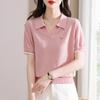 Suéter de manga corta con cuello polo para mujer, novedad de 2024, camisa de punto holgada informal, camiseta fina y elegante.