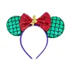 Faixa de Cabeça Mickey Sereia Amazon Sequin Laço Faixa de Cabeça Infantil Desenho Animado Mickey Mouse Palco Festival Acessórios de Cabelo