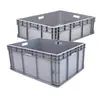 Caja logística de la UE al por mayor del fabricante Caja de plástico para rotación Tapa plana rectangular Caja de tránsito para piezas de automóvil Caja logística