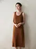 Vestido de Suspensório Gola U Longo Acima do Joelho Outono e Inverno Novo Sem Mangas Slim Suéter de Lã Vestido Colete Tricotado de Caxemira Feminino