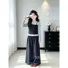 Chica Dulce Diseño de Moda Sentido Falso Dos Piezas Top de Manga Larga Dulce Floral Casual Pantalones de Pierna Ancha Conjunto de Dos Piezas