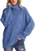 Suéter de punto con cuello alto y manga larga para mujer, jersey de otoño e invierno 2024, estilo Amazon, holgado y cruzado, estilo europeo y americano