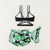 2026 Nuevo Bikini de Playa para Niñas con Estampado de Amazon, Conjunto de Bañador de Tres Piezas Lindo y Fresco Estilo Europeo y Americano para Niños Mayores