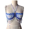 Corrente de Sutiã com Contas de Orquídea Sexy Fresca Estilo Europeu e Americano Camada Múltipla Contas Coloridas Franja Alça no Pescoço Costas Abertas Corrente Corporal Beadbra