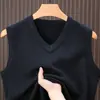 Chaleco de punto para hombres de mediana edad, otoño e invierno, ajustado, grueso, suéter de jersey, sin cuello, sin mangas, a cuadros, cuello en V, venta al por mayor