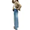 Jeans retro azul claro sob medida, corte slim, perna larga, para mulheres, novo estilo outono 2026, que cobre o quadril, adequado para figuras baixinhas, com caimento fluido