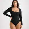 Vendas Diretas da Fábrica Bodysuit de Manga Longa com Decote Quadrado Apertado Modelador Peça Única Camiseta Bodysuit Sexy para Menina Quente