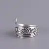 Anillo de Dedo con Flor de Loto y Pavo Real Estilo Étnico Retro Chiba Taiyin Anillo Abierto de Ganchillo con Hilo Joyería de Nicho