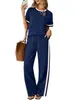 Conjunto de Comercio Exterior Transfronterizo Europeo y Americano para Mujer de Amazon, Estilo Nuevo 2026: Conjunto Cómodo de Dos Piezas con Cuello Redondo, Color Sólido, Pantalones Largos y Manga Corta