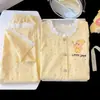 Pijama Nuevo Estilo Primavera y Otoño para Niñas Algodón Nube Estilo Princesa Cardigan Conjunto de Manga Larga para Niñas Ropa de Casa para Niños Medianos y Mayores