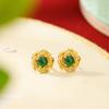 Yuebao Jewelry S925 Prata Esterlina Banhado A Ouro Esmeralda Vintage Luz Luxo Elegante Rosa Brincos De Contas Redondas Brincos De Prata De Flor