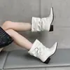Diseño único, punta fina, plisados, botines, nueva colección de verano 2026, botines cortos estilo coreano, hebilla de cinturón, botas de montar de caña corta para mujer