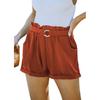 2025 Amazon Verano Nuevo Estilo Transfronterizo Europeo y Americano Holgados Cinturón de Lazo Bolsillo Color Sólido Shorts Casuales de Cintura Alta para Mujer