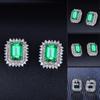 Pendientes de botón de imitación de esmeralda natural de nuevo estilo para mujer, cuadrados, chapados en platino, grupo de esmeraldas de imitación, incrustados con diamantes artificiales, joyería para orejas