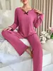 Conjunto de Ropa de Casa Casual para Mujer con Borde Acanalado Negro para Verano 2024 Transfronterizo de Amazon con Almohadillas en el Pecho