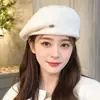 Boina Estilo Coreano para Mujer, Otoño e Invierno, Gama Alta, Cálido Sombrero de Lana de Artista, Elegante, Sombrero que Adelgaza el Rostro, Estilo Invierno para Mujer