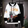 Sudadera de Otoño para Hombre de Manga Larga Estampada con Empalmes Pulóver Marca de Moda Atractivo con Capucha Traje Holgado Tops Juveniles
