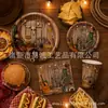 Set de vajilla para fiesta temática de vaquero del oeste, con platos de papel con diseño de madera vintage, vasos de papel y servilletas de papel, para decoraciones de fiesta de cumpleaños