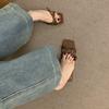 Sandalias de Tira Cruzada y Punta Abierta Estilo Francés Impresionantes Brisa Nocturna para Mujer 2025 Nuevas Sandalias Casuales de Tacón Alto y Chanclas