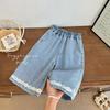 Novidade para Meninas Jeans Azul de Sete Pontos com Botão para Bebês Verão Casual Moda Estilosa Qualidade Marca de Moda Infantil