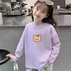 Camiseta Infantil de Manga Longa, Nova Roupa de Primavera, Camiseta Básica Branca para Meninas, Algodão Puro, Roupa de Baixo Soltinha para Crianças de Meia-Idade e Grandes, Top com Gola Redonda