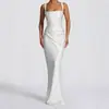 Vestido de Moda Femenina Europeo y Americano 2025 Sexy Ajustado Cruzado Nuevo Estilo Ceñidor de Cintura Espalda Descubierta Sin Mangas Sin Tirantes Color Sólido con Lazos