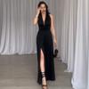 2024 Verão Novo Europeu e Americano Amazon Cross-border Feminino Cor Sólida Royal Sister Style Lace-up Neck Backless Spice Dress