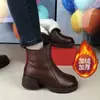 Botines retro de felpa cálida para comercio exterior transfronterizo, botas de cuero para mujer, nuevas botas Martin de tacón grueso para otoño e invierno, zapatos de algodón impermeables y cálidos