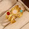 Moda Europeia e Americana Nicho Elegante Joias de Aço Inoxidável Banhado a Ouro 18K Camada Dupla Zircônia Multicolorida Anel Aberto