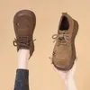 Mocasines retro redondos populares europeos y americanos para mujer, nuevo estilo otoño 2026, con cordones, suela gruesa, cómodos, hacen que los pies se vean más pequeños, zapatos de mujer estilo Birkenstock
