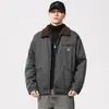 Chaqueta de mezclilla de lana de cordero retro americana para hombre, invierno 2026, corte holgado, engrosada, cálida, chaqueta de trabajo Detroit, moderna