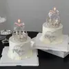 2026 Decoración de Pastel Corona de Cristal para el Día de la Madre Adorno Corazón de Diamante Mamá Decoración con Lazo Plateado Inserto