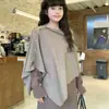 Chal Grande de Color Sólido para Mujer Otoño e Invierno Capa Irregular Bufanda Tejida con Hebilla Cárdigan Capa