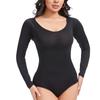 Faja Moldeadora de Una Pieza de Manga Larga de Talla Grande Transfronteriza, Camisa Básica Seamless para Aplanar el Abdomen, para Mujer, Bodysuit Corsé Abotonado con Entrepierna Abierta