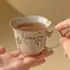 Taza de Té de Bambú Verde Esmeralda Pintada a Mano, Taza de Maestro, Taza Individual de Cerámica, Juego de Té Kung Fu, Cuenco de Té con Asa en Forma de Corazón, Taza de Degustación