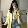 Patrón de Bordado de Toalla Camisa de Mujer Rayas Amarillas Estilo Casual Japonés y Coreano Nuevo Estilo Top Holgado Chaqueta con Bordado de Cachorro