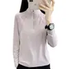 Blusa feminina de manga comprida de secagem rápida 2026 nova primavera-verão cor sólida gola alta absorção de suor esportes ao ar livre leve toque fresco