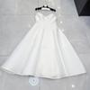 Europeo y Americano Transfronterizo Sexy Espalda Descubierta Corte Vertical Dobladillo Cintura Cuello V Vestido de Tirantes Terciopelo Vestidito Negro