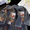 Roupas de manga curta soltas e pesadas, laváveis de alta qualidade, desenho americano, camiseta de manga curta, moda masculina, verão, rua alta, marca da moda