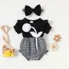Romper de Verano Nuevo para Bebé y Niño Pequeño, de Manga Corta, con Rayas, Floral 3D, Costillado, con Accesorios para el Cabello, Venta al por Mayor