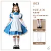 Fantasia de Performance Infantil Alice para Meninas de Halloween Avental Branco Adereço de Cabeça Azul Roupa de Empregada Vestido para Role-Playing