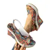 Sandalias Amazon estilo étnico 2026 con suelas gruesas, diseño floral de punta abierta, moda europea y americana, tacón de cuña, comercio exterior transfronterizo, talla grande