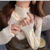 Hermosa Camiseta Base con Textura de Borde Auricular Suéter para Axila Mujer Otoño e Invierno Cuello Semi-alto Ajustado de Punto Prenda Interior