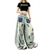 Jeans de verano estilo americano con salpicaduras de pintura y rotos para hombre y mujer, nuevo modelo 2026, pantalones casuales de pierna recta ancha de moda para parejas